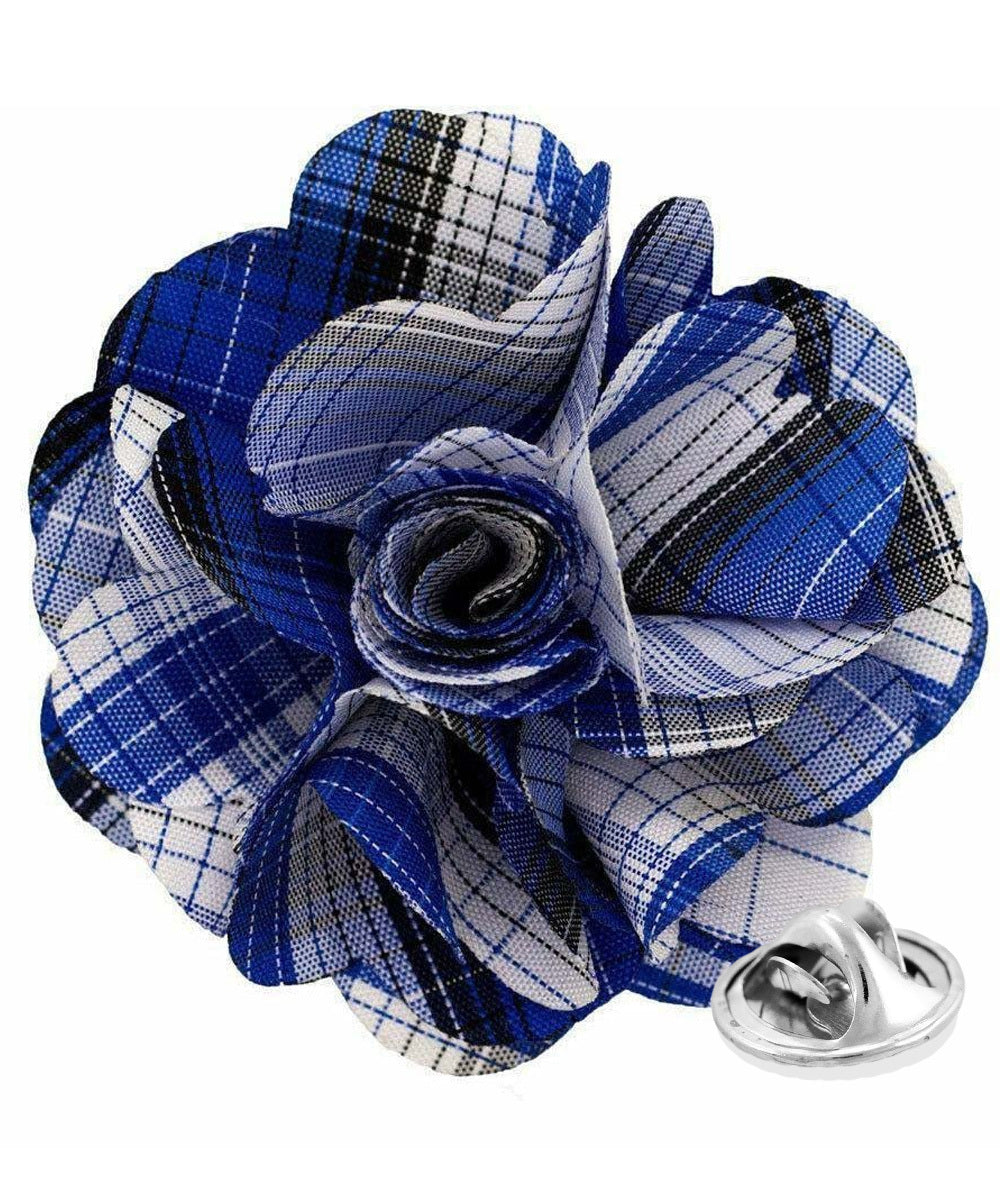 Vittorio Vico Unisex Metallic Silver Accent Plaid Flower Lapel Pin