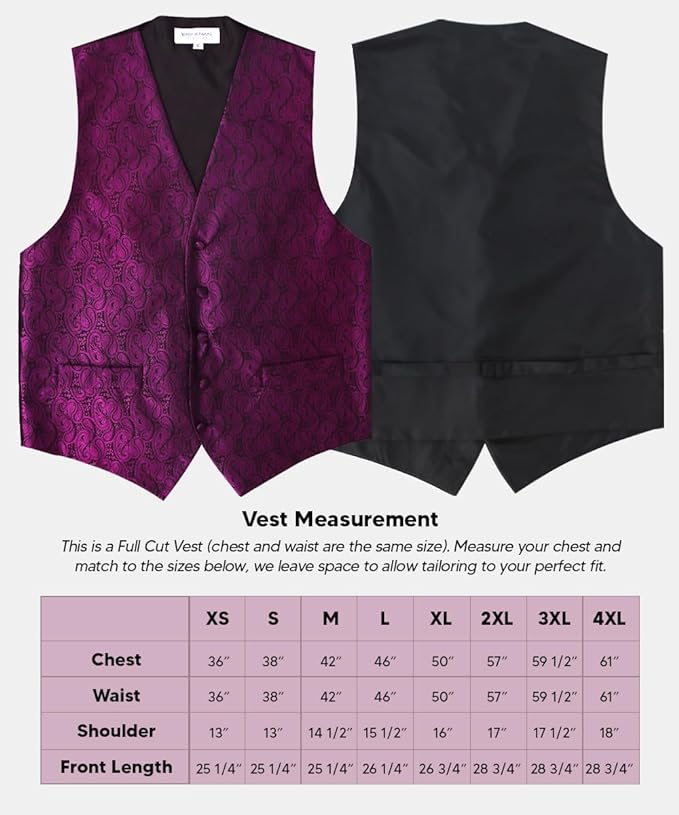 Vittorio Farina Paisley Vest Set (Black Back) Var. 01 (Black-Plum) - vest_paisley_BB_plum_XS - Classy Cufflinks