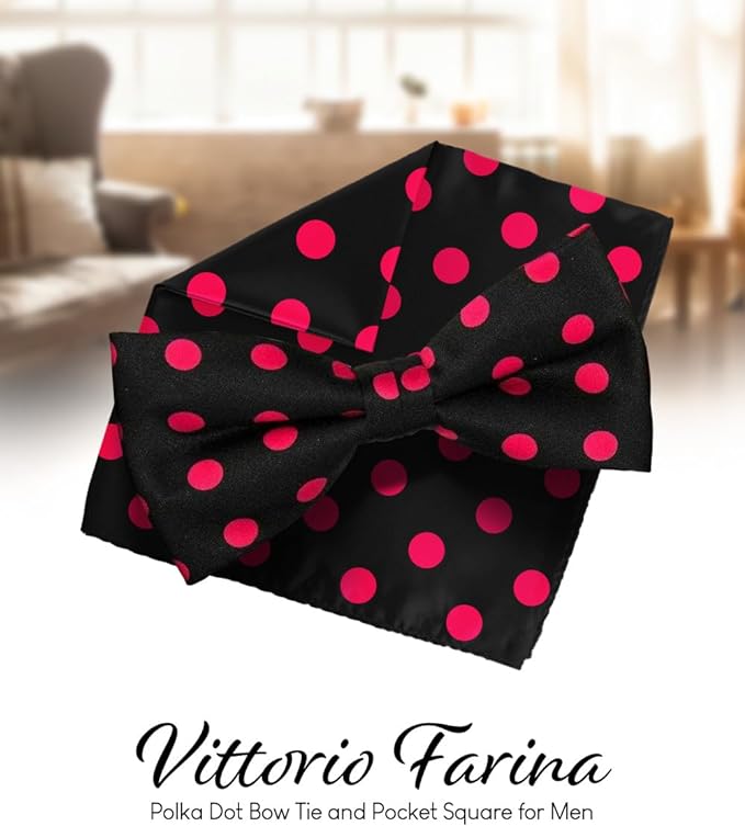 Vittorio Farina Men's Polka Dot Satin Bow Tie & Pocket Square in Gift Box