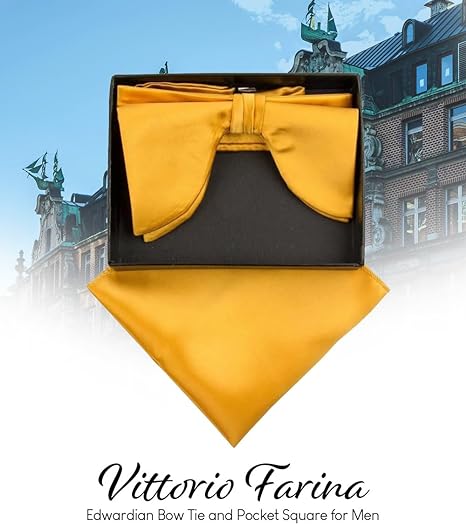 Vittorio Farina Men's Satin Teardrop Bow Tie & Pocket Square in Gift Box