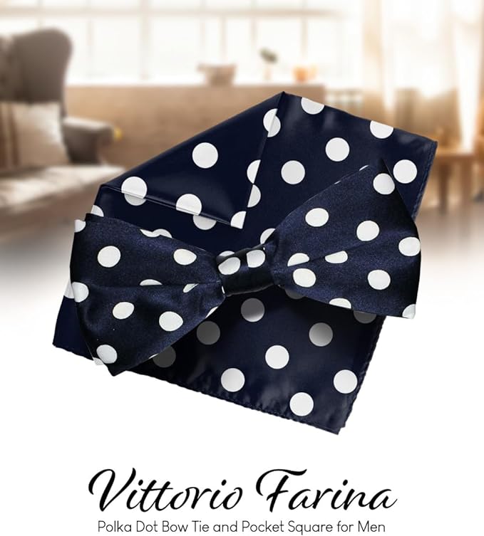 Vittorio Farina Men's Polka Dot Satin Bow Tie & Pocket Square in Gift Box