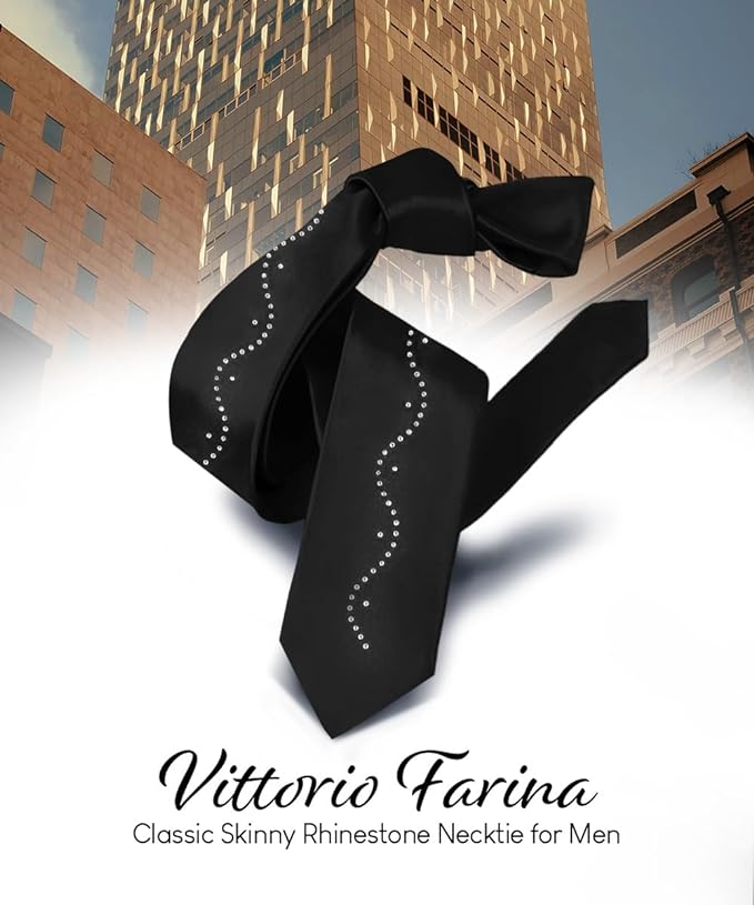 Vittorio Farina Men's Satin Skinny Necktie with Rhinestones