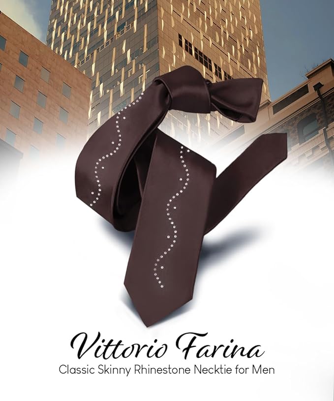 Vittorio Farina Men's Satin Skinny Necktie with Rhinestones