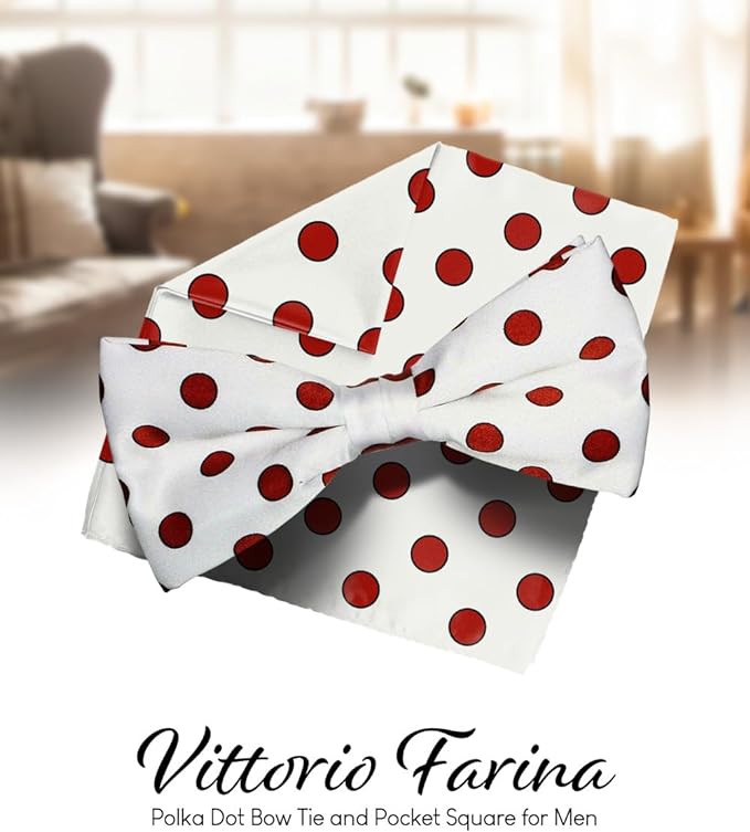 Vittorio Farina Men's Polka Dot Satin Bow Tie & Pocket Square in Gift Box