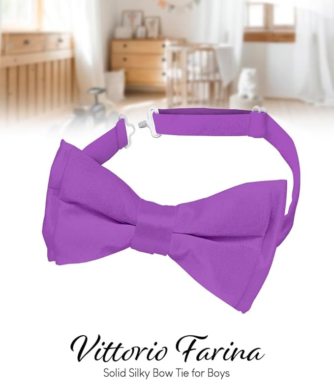 Vittorio Farina Boy's Pretied Solid Silky Satin Bow Tie