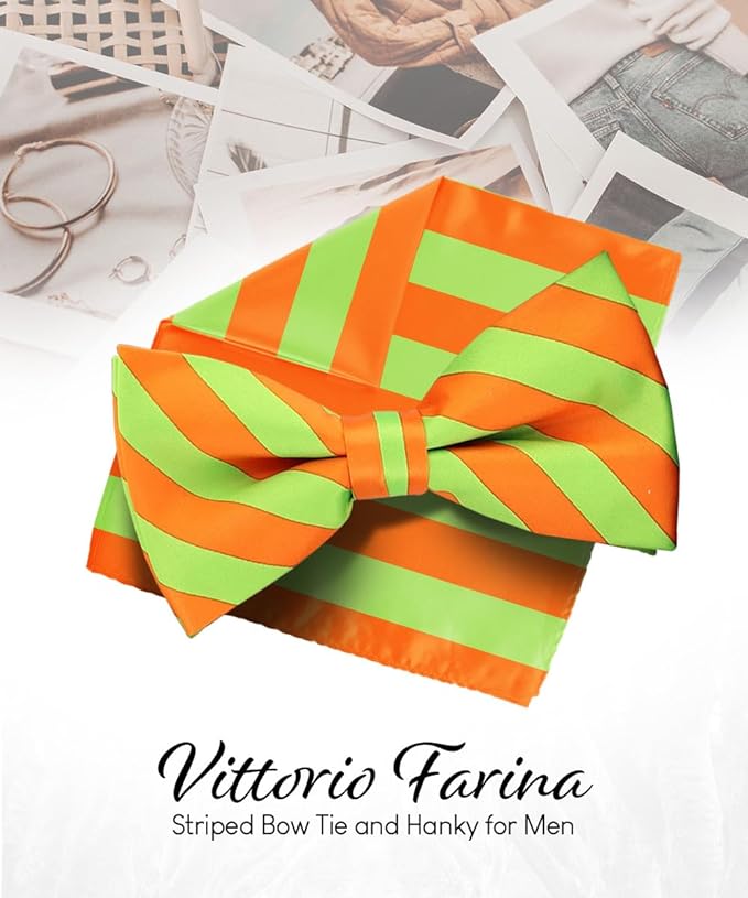 Vittorio Farina Men's Striped Satin Bow Tie & Pocket Square in Gift Box