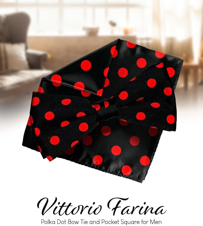 Vittorio Farina Men's Polka Dot Satin Bow Tie & Pocket Square in Gift Box