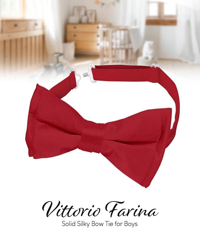 Vittorio Farina Boy's Pretied Solid Silky Satin Bow Tie