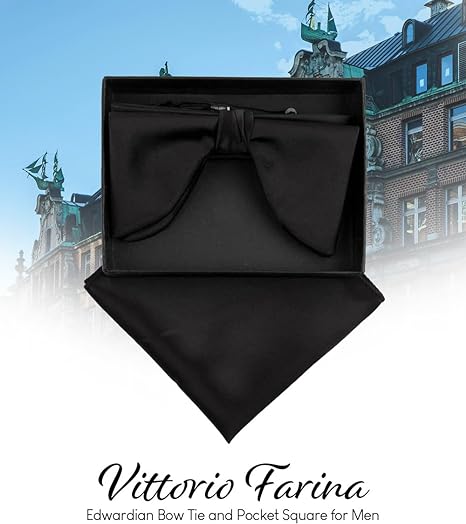 Vittorio Farina Men's Satin Teardrop Bow Tie & Pocket Square in Gift Box