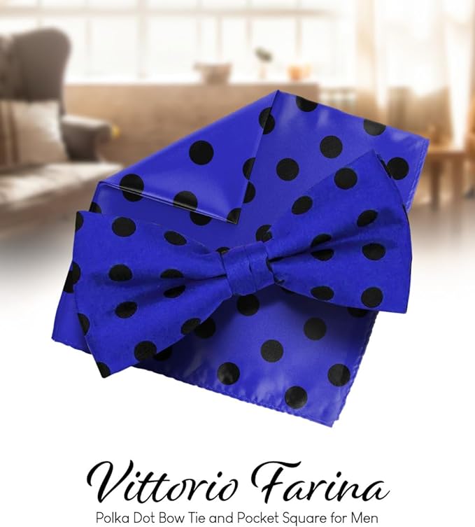 Vittorio Farina Men's Polka Dot Satin Bow Tie & Pocket Square in Gift Box