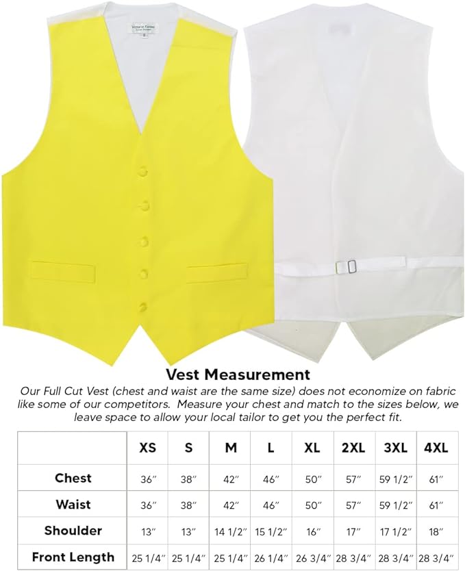 Vittorio Farina Solid Satin Vest Set (White Back) Var. 01 (Beige-Maize) - vest_plain_WB_lemon_XS - Classy Cufflinks