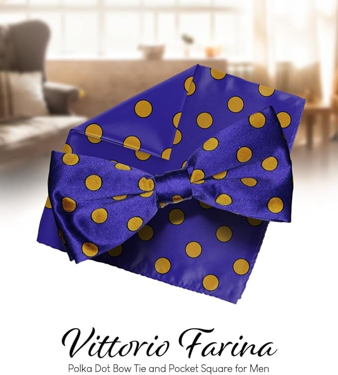 Vittorio Farina Men's Polka Dot Satin Bow Tie & Pocket Square in Gift Box