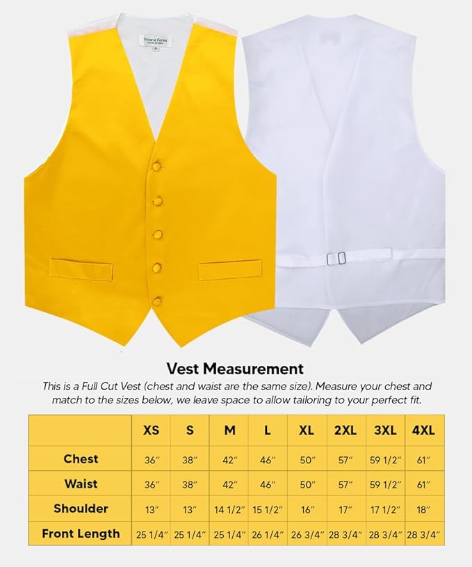 Vittorio Farina Solid Satin Vest Set (White Back) Var. 02 (Mustard-Yellow) - vest_plain_WB_yellow_XS - Classy Cufflinks