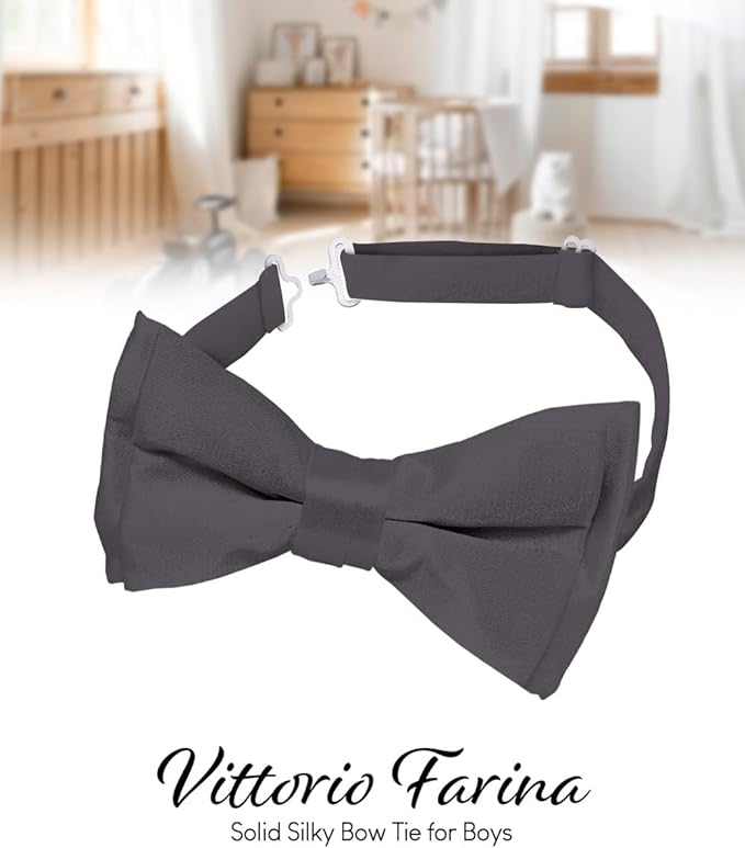 Vittorio Farina Boy's Pretied Solid Silky Satin Bow Tie