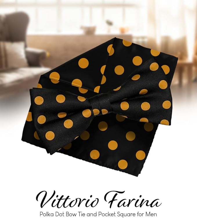 Vittorio Farina Men's Polka Dot Satin Bow Tie & Pocket Square in Gift Box