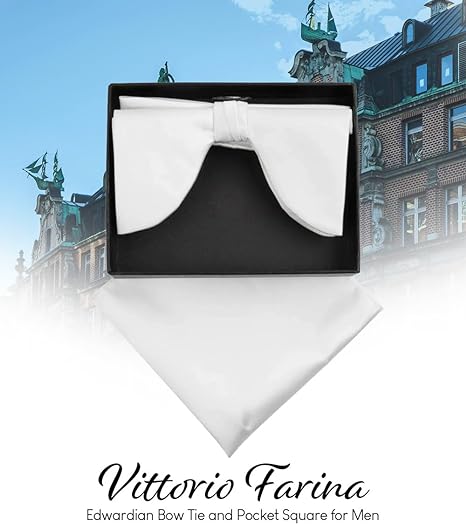 Vittorio Farina Men's Satin Teardrop Bow Tie & Pocket Square in Gift Box