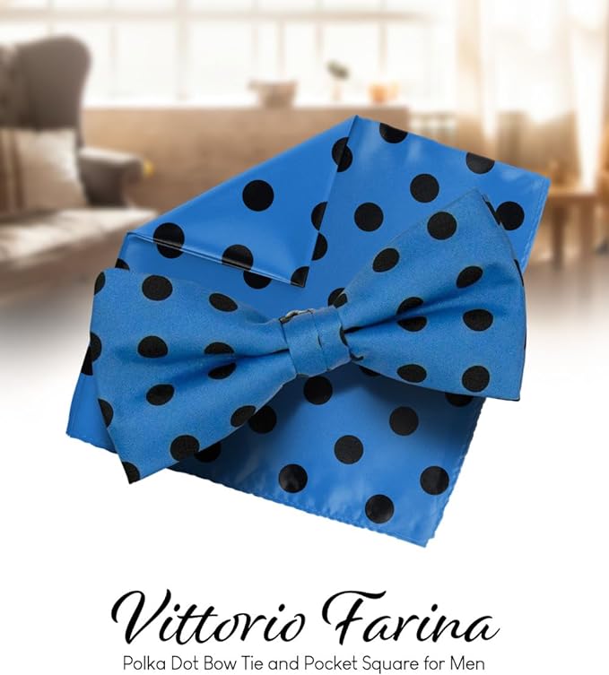 Vittorio Farina Men's Polka Dot Satin Bow Tie & Pocket Square in Gift Box