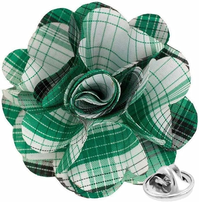 Vittorio Vico Unisex Metallic Silver Accent Plaid Flower Lapel Pin