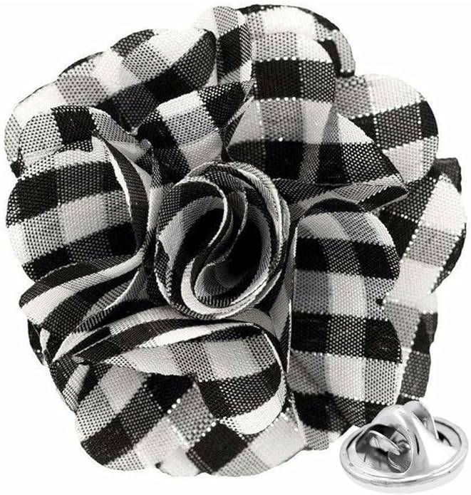 Vittorio Vico Unisex Metallic Silver Accent Plaid Flower Lapel Pin