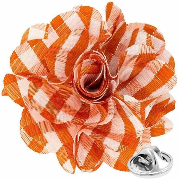 Vittorio Vico Unisex Metallic Silver Accent Plaid Flower Lapel Pin