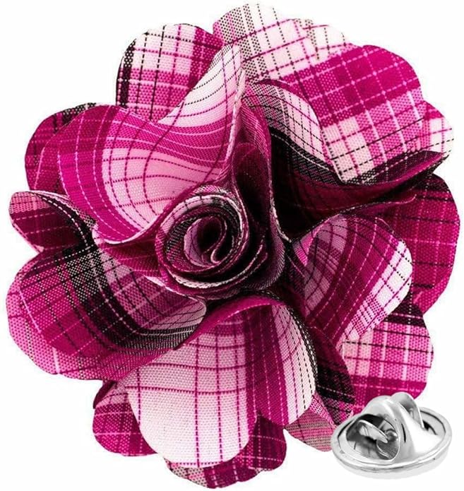 Vittorio Vico Unisex Metallic Silver Accent Plaid Flower Lapel Pin