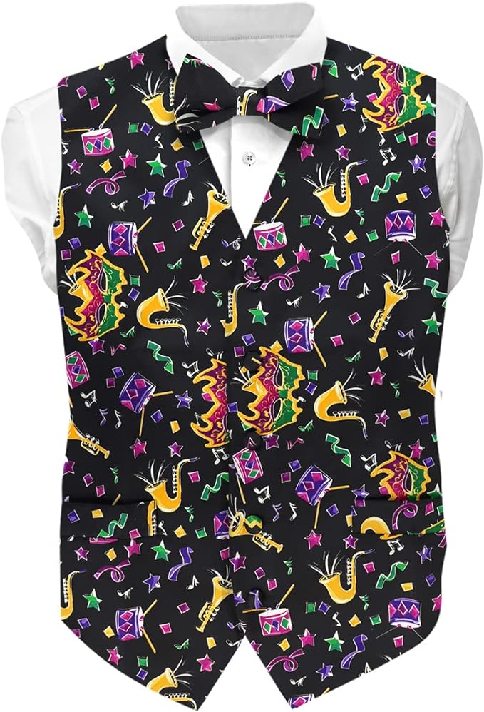 Vittorio Farina Men's Mardi Gras Satin Vest and Bow Tie Set