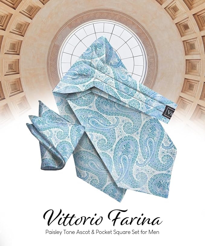 Vittorio Farina Men's Woven Pasiley Ascot & Pocket Square