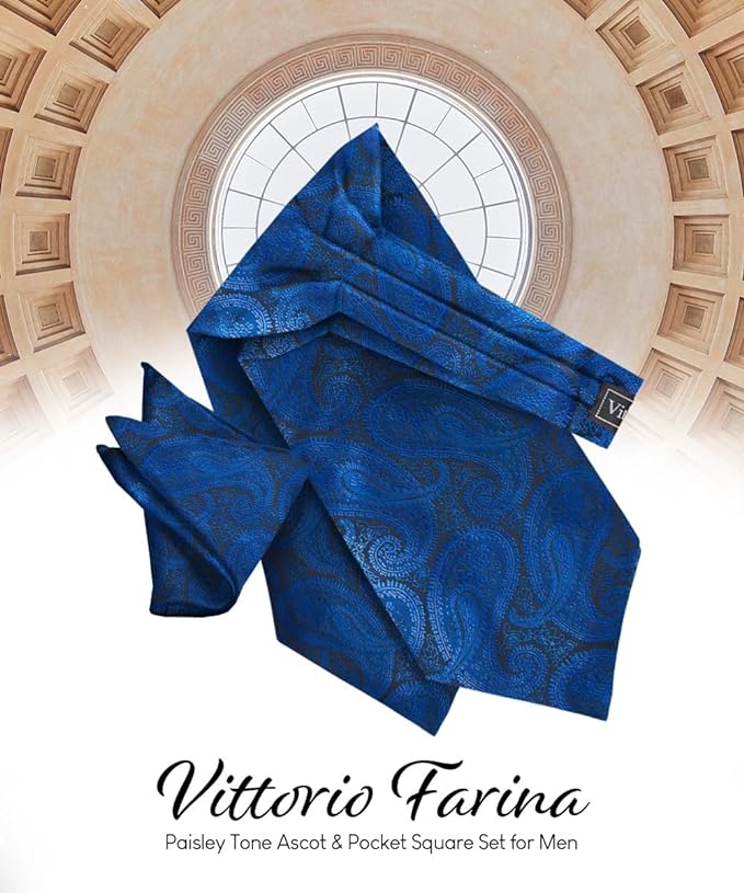 Vittorio Farina Men's Woven Pasiley Ascot & Pocket Square