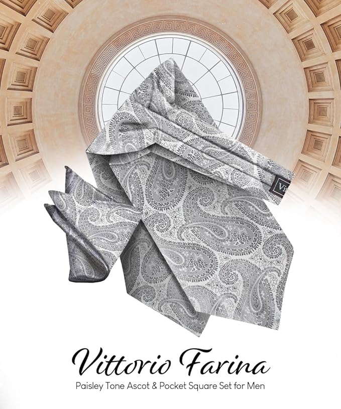 Vittorio Farina Men's Woven Pasiley Ascot & Pocket Square