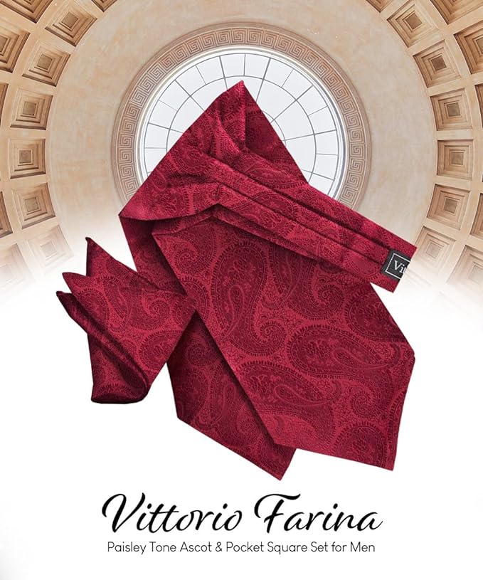 Vittorio Farina Men's Woven Pasiley Ascot & Pocket Square