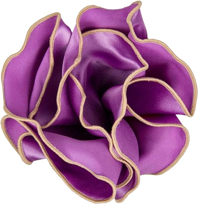 Vittorio Farina Round Satin Pocket Square with Embroidered Piping