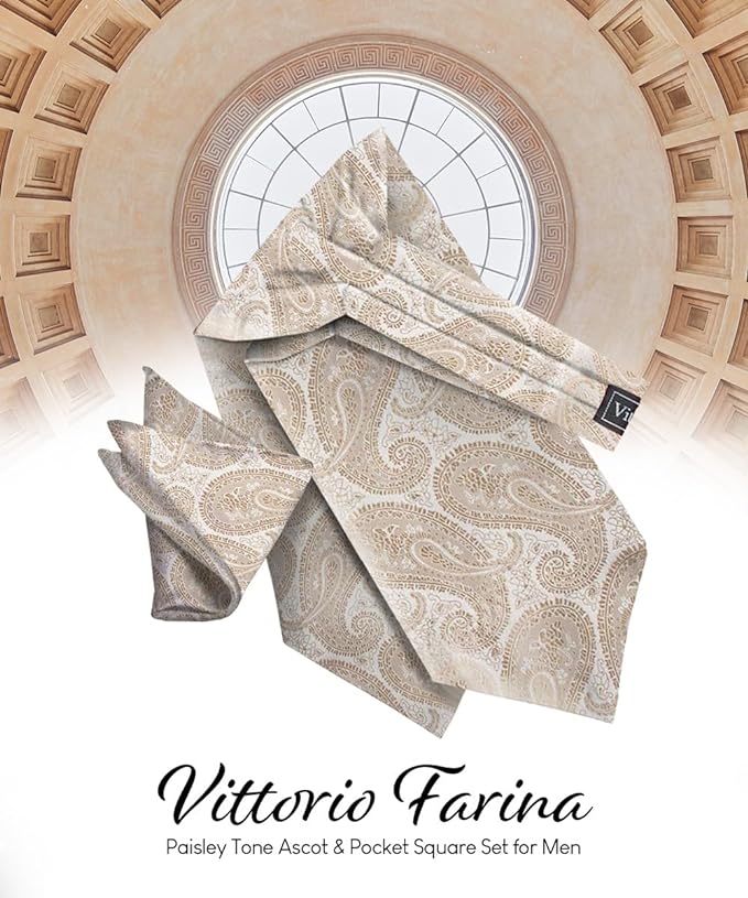 Vittorio Farina Men's Woven Pasiley Ascot & Pocket Square