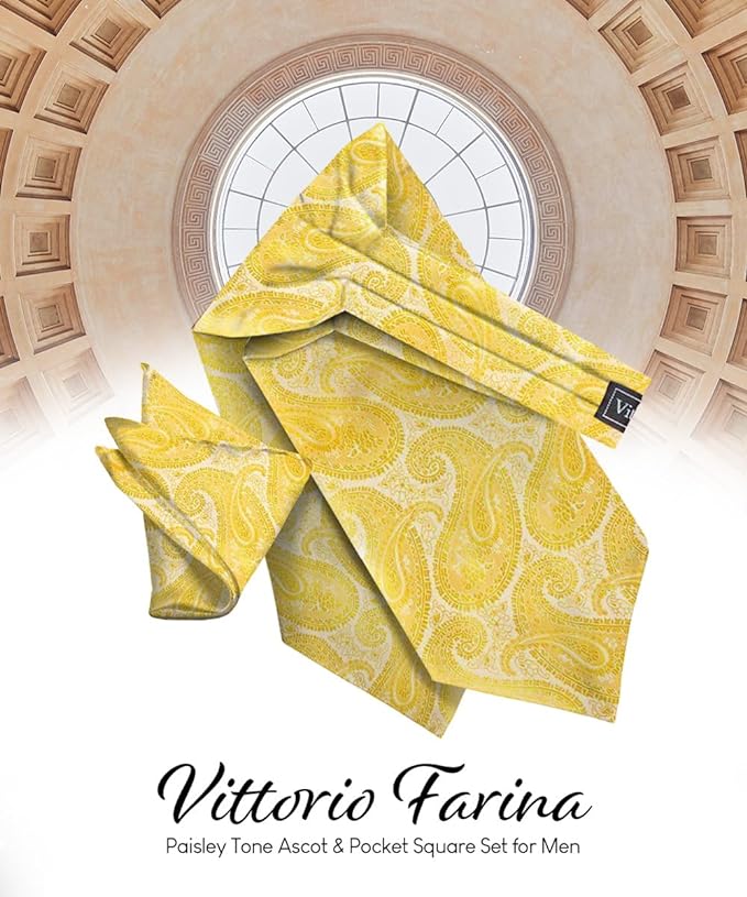 Vittorio Farina Men's Woven Pasiley Ascot & Pocket Square