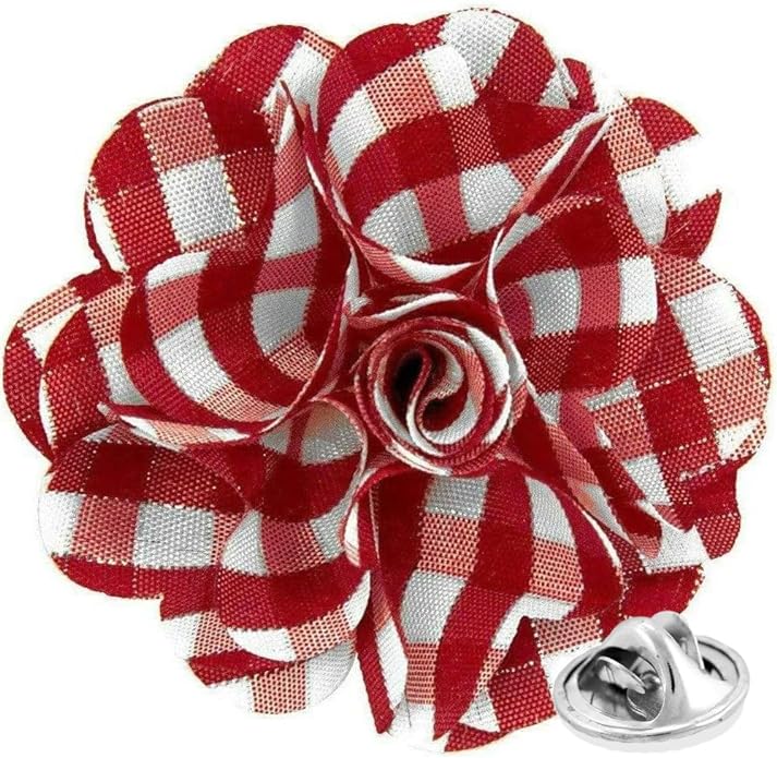 Vittorio Vico Unisex Metallic Silver Accent Plaid Flower Lapel Pin