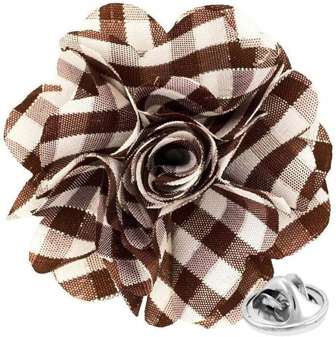 Vittorio Vico Unisex Metallic Silver Accent Plaid Flower Lapel Pin