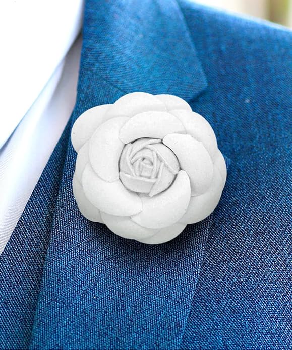 Vittorio Vico Men's Formal Leather Flower Lapel Pin - leather-lapel-white - Classy Cufflinks