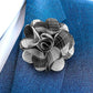 Vittorio Vico Unisex Metallic Silver Accent Plaid Flower Lapel Pin