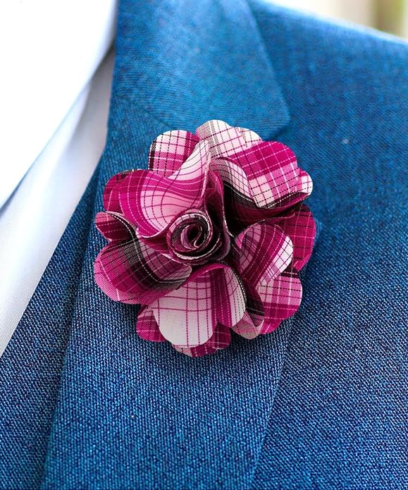 Vittorio Vico Unisex Metallic Silver Accent Plaid Flower Lapel Pin