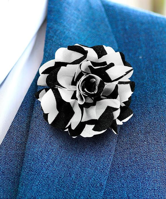 Vittorio Vico Men's Formal Striped Flower Lapel Pin: Flower Pin Suit Accessories Pins for Suit or Tuxedo - 86-black-white-stripe - Classy Cufflinks