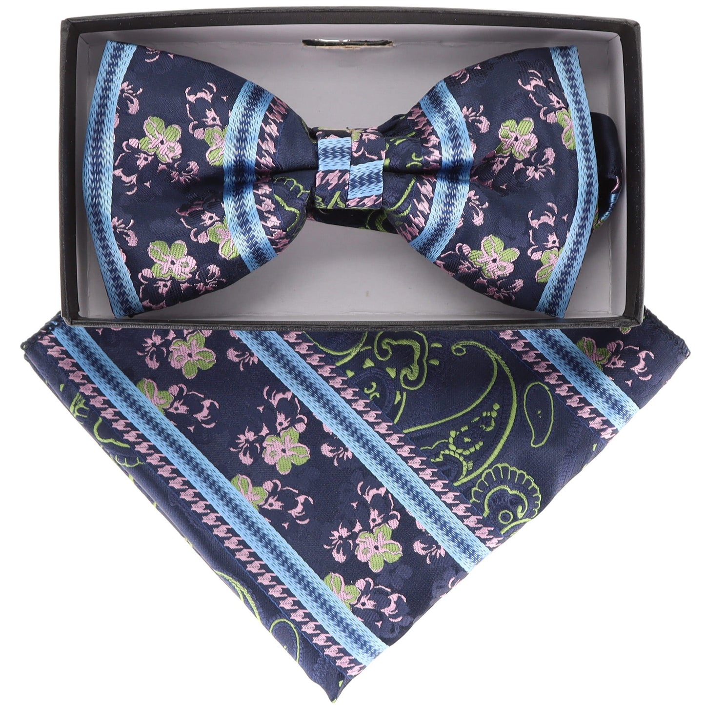 Vittorio Farina Men's Paisley Design Satin Bow Tie & Pocket Square in Gift Box