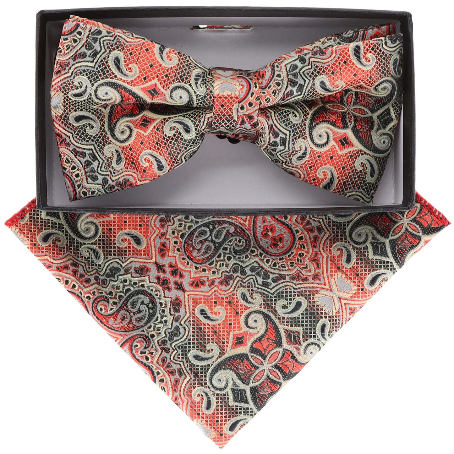 Vittorio Farina Men's Paisley Design Satin Bow Tie & Pocket Square in Gift Box