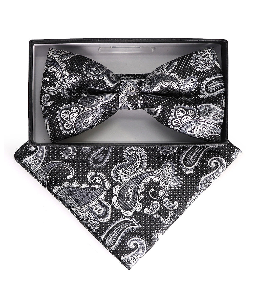 Vittorio Farina Men's Paisley Design Satin Bow Tie & Pocket Square in Gift Box