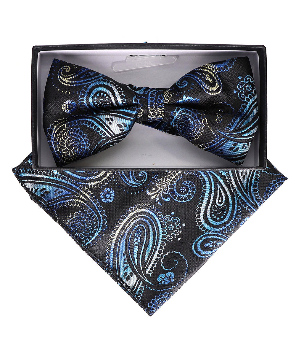 Vittorio Farina Men's Paisley Design Satin Bow Tie & Pocket Square in Gift Box