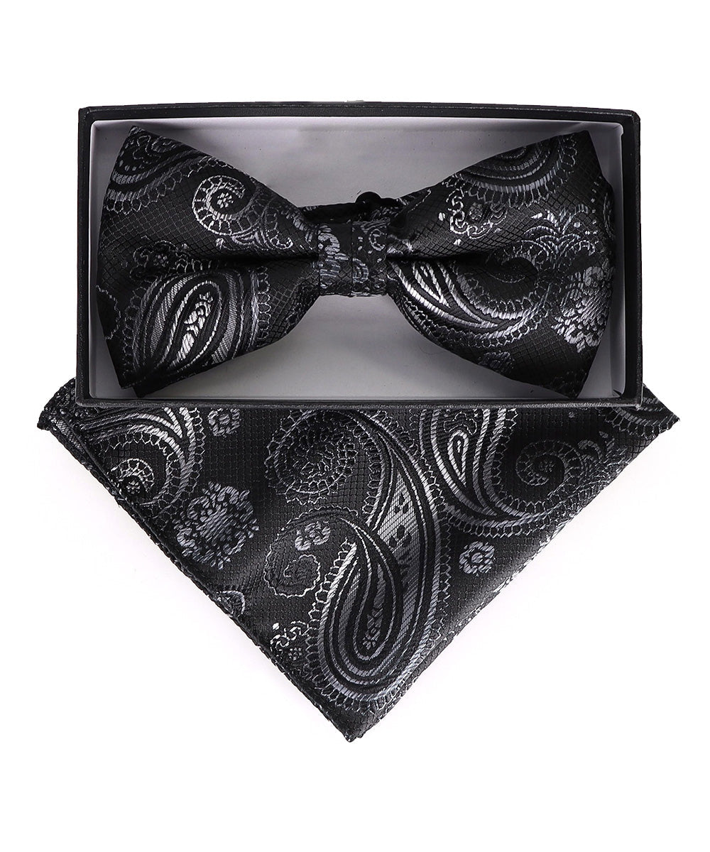 Vittorio Farina Men's Paisley Design Satin Bow Tie & Pocket Square in Gift Box