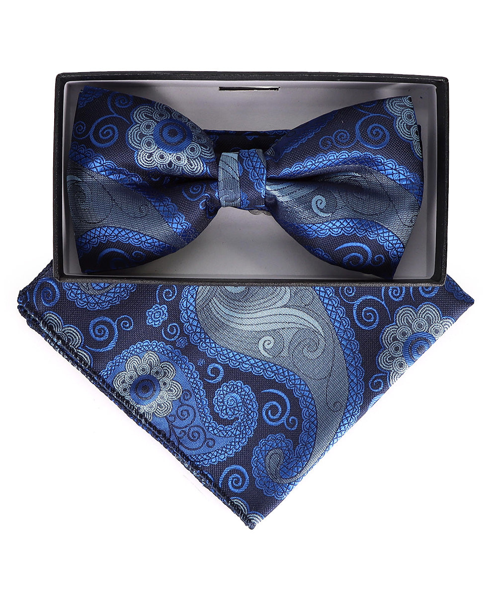 Vittorio Farina Men's Paisley Design Satin Bow Tie & Pocket Square in Gift Box