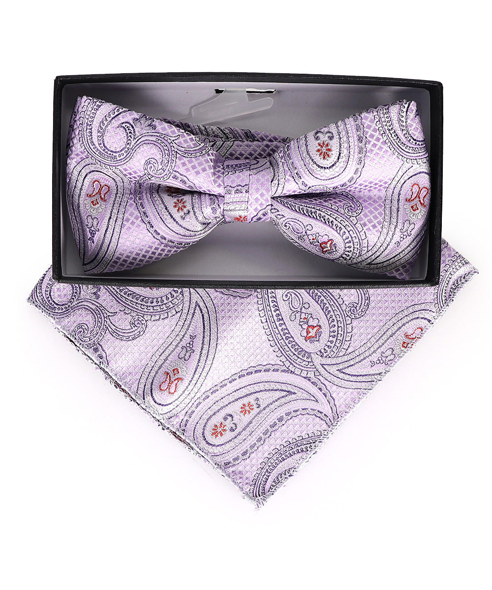 Vittorio Farina Men's Paisley Design Satin Bow Tie & Pocket Square in Gift Box