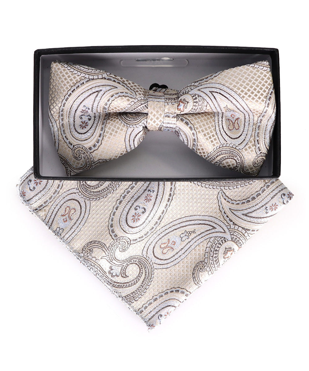 Vittorio Farina Men's Paisley Design Satin Bow Tie & Pocket Square in Gift Box