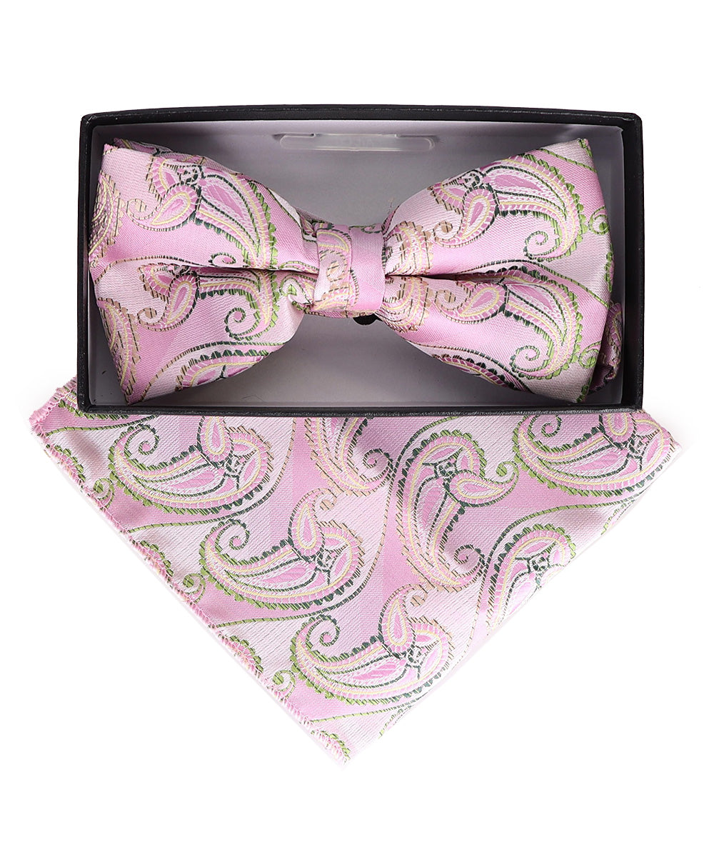 Vittorio Farina Men's Paisley Design Satin Bow Tie & Pocket Square in Gift Box