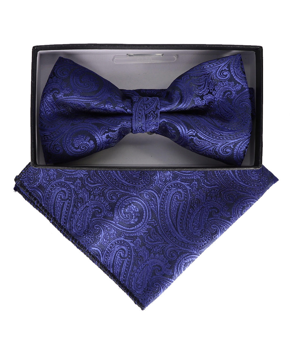 Vittorio Farina Men's Paisley Design Satin Bow Tie & Pocket Square in Gift Box