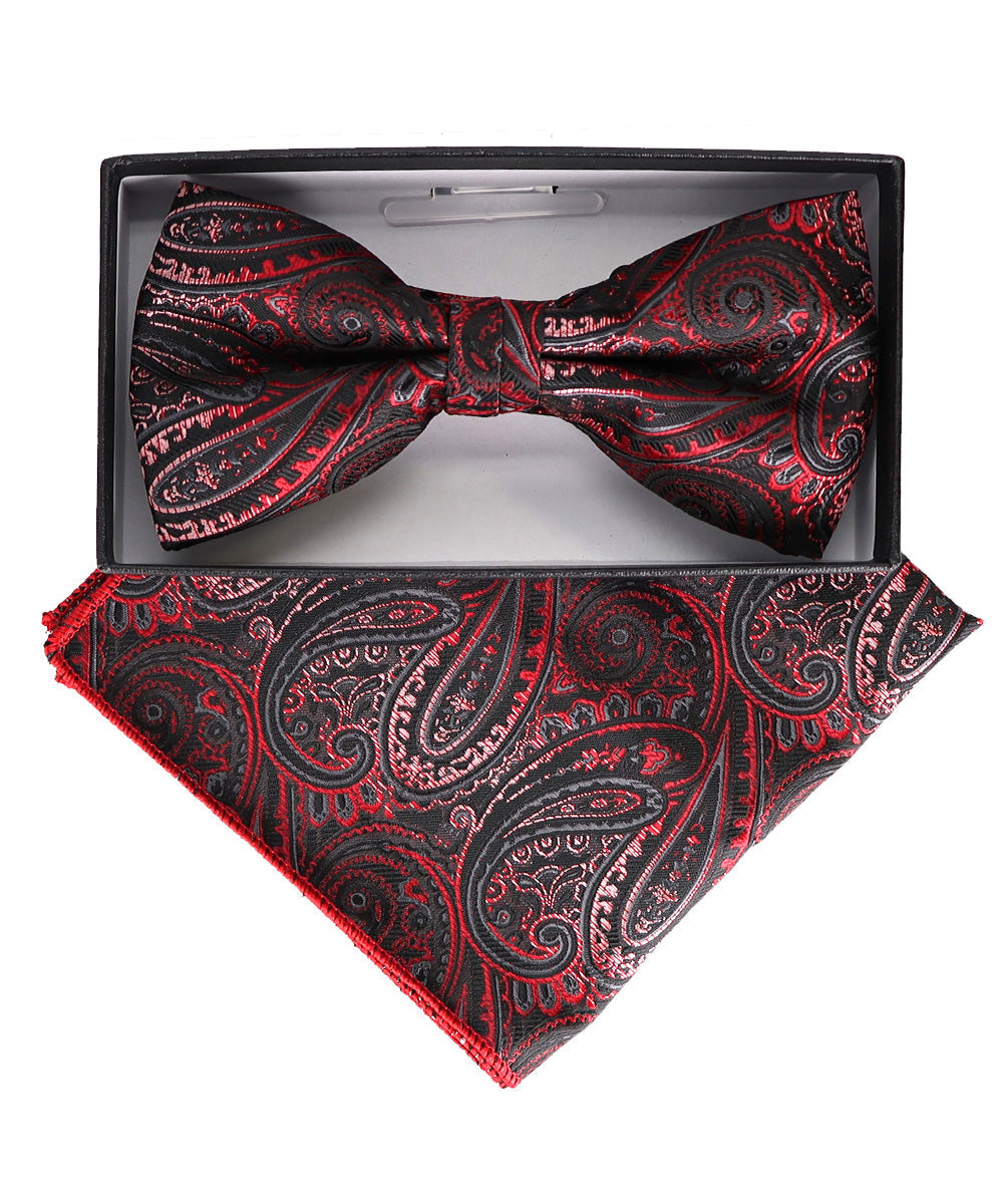 Vittorio Farina Men's Paisley Design Satin Bow Tie & Pocket Square in Gift Box